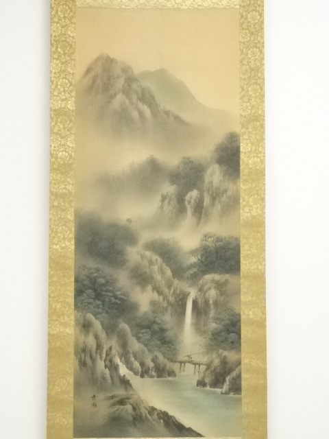 道具 ] - 道具 秀園筆 淡色山水 肉筆絹本掛軸（保護箱